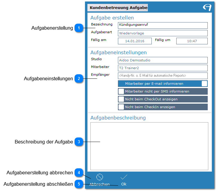 Aidoo Manage - Mitglied Funktionsleiste Aufgabe erstellen