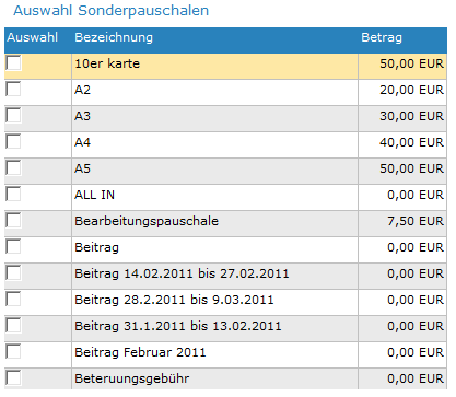 8. Sonderpauschalen Auswahl